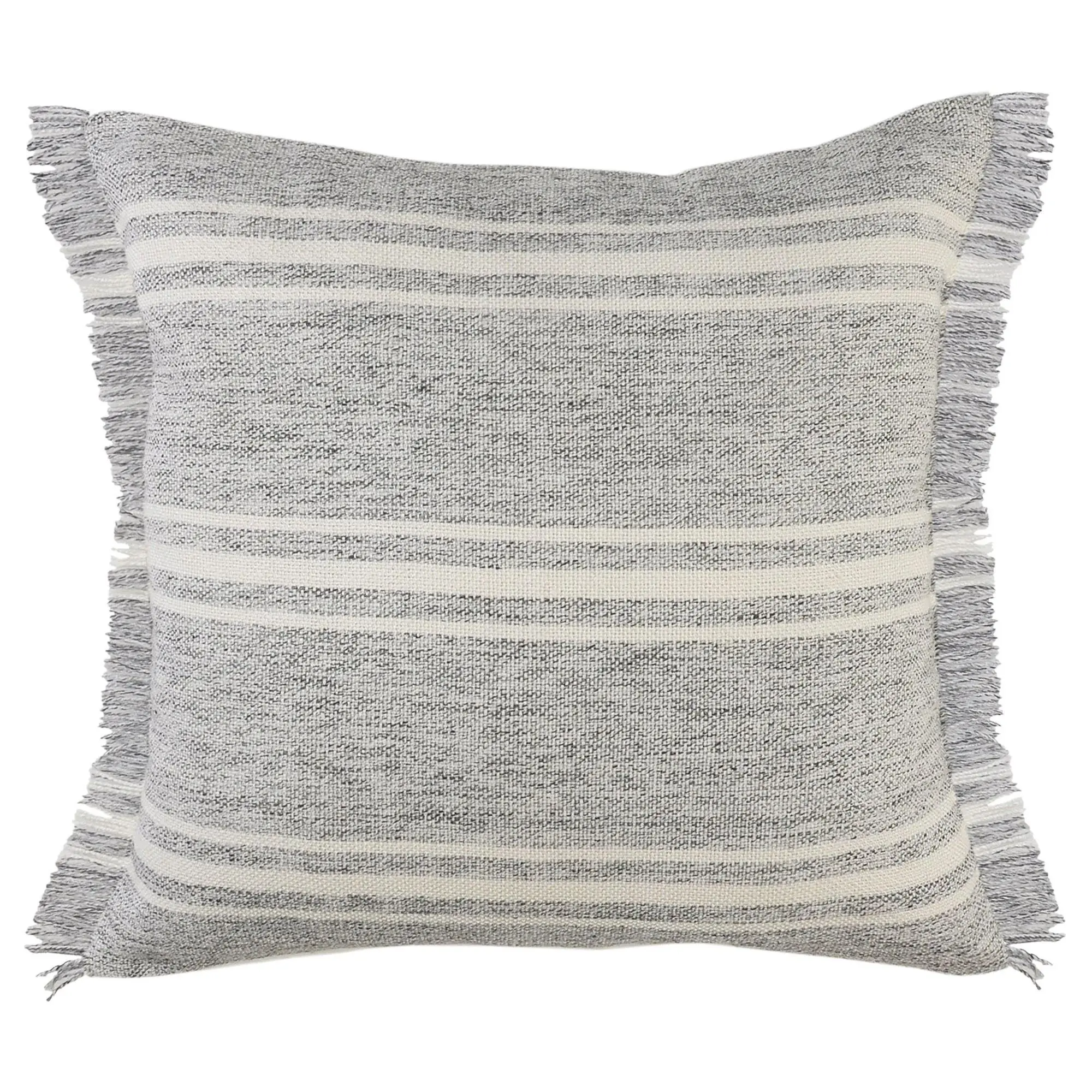 Ox Bay Farmhouse Triple Stripe Throw Pillow wit h Fringe
