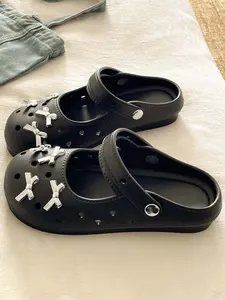 Chic Silver Bow Mary Jane Clogs - Soft & Stylish, DIY Charms, Sweet Aesthetic, Casual Summer Shoes!