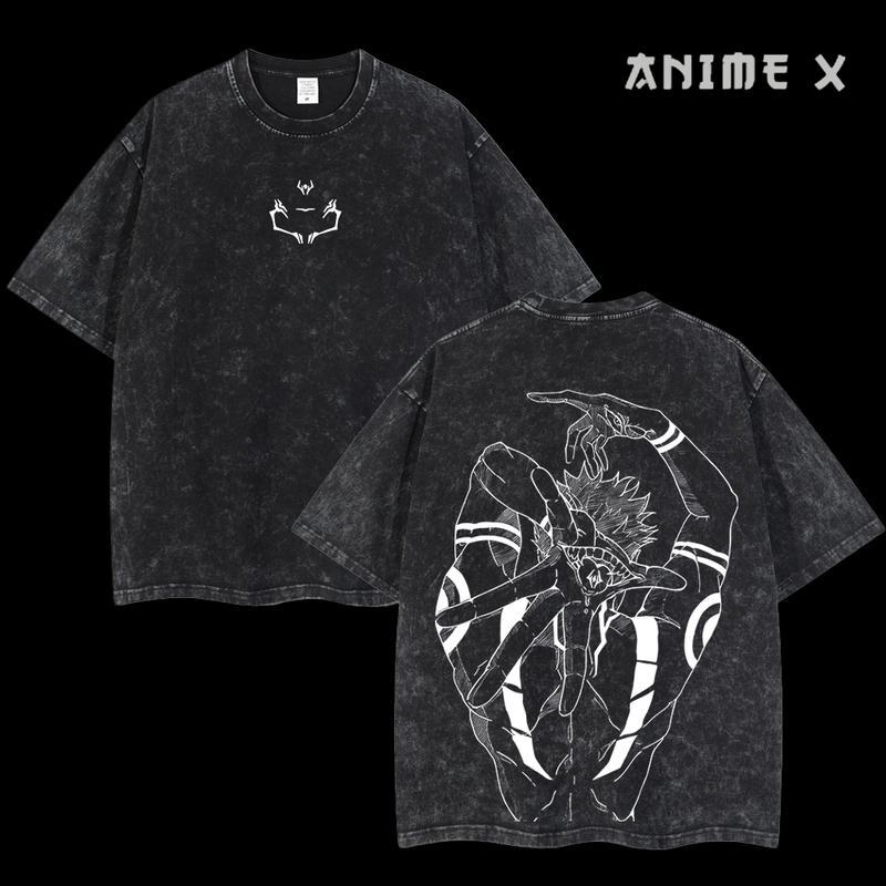 [FS] Retro Limited Vintage Ryomen Sukuna Signature - Jujutsu Kaisen Anime Double Printed  Washed Tee Unisex Oversize Anime Manga Lightweight Cotton T-Shirt Anime Fan Lover