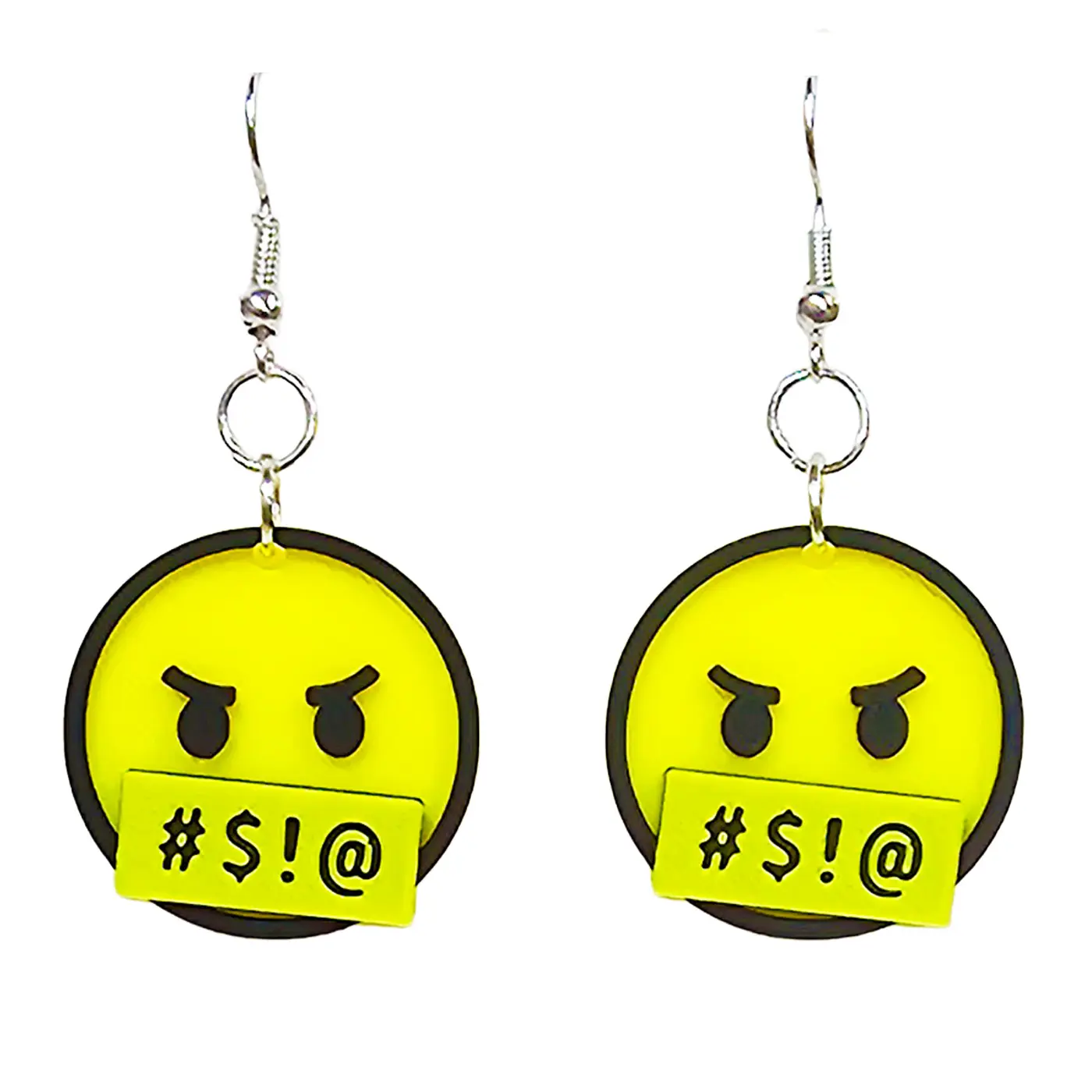 Yazzle Dazzle Censor Censorship Earrings Hypoallergenic Silver Plated Fishhooks Smiley Face Design Unique Quirky Accessories