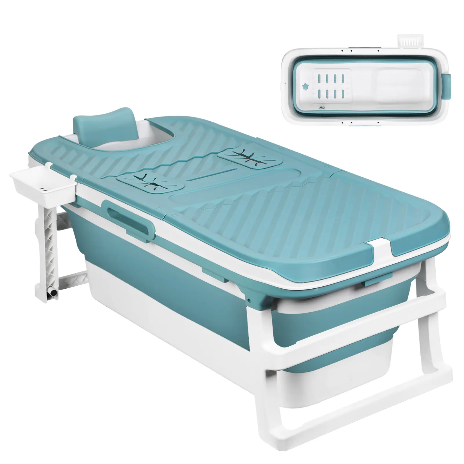 51" Portable Folding Bathtub, Soaking Bath Tub for adult, Foldable Tub with Thermal Cover, Massage Roller, Hollow Hand Holes, Freestanding Large Collapsible Tub