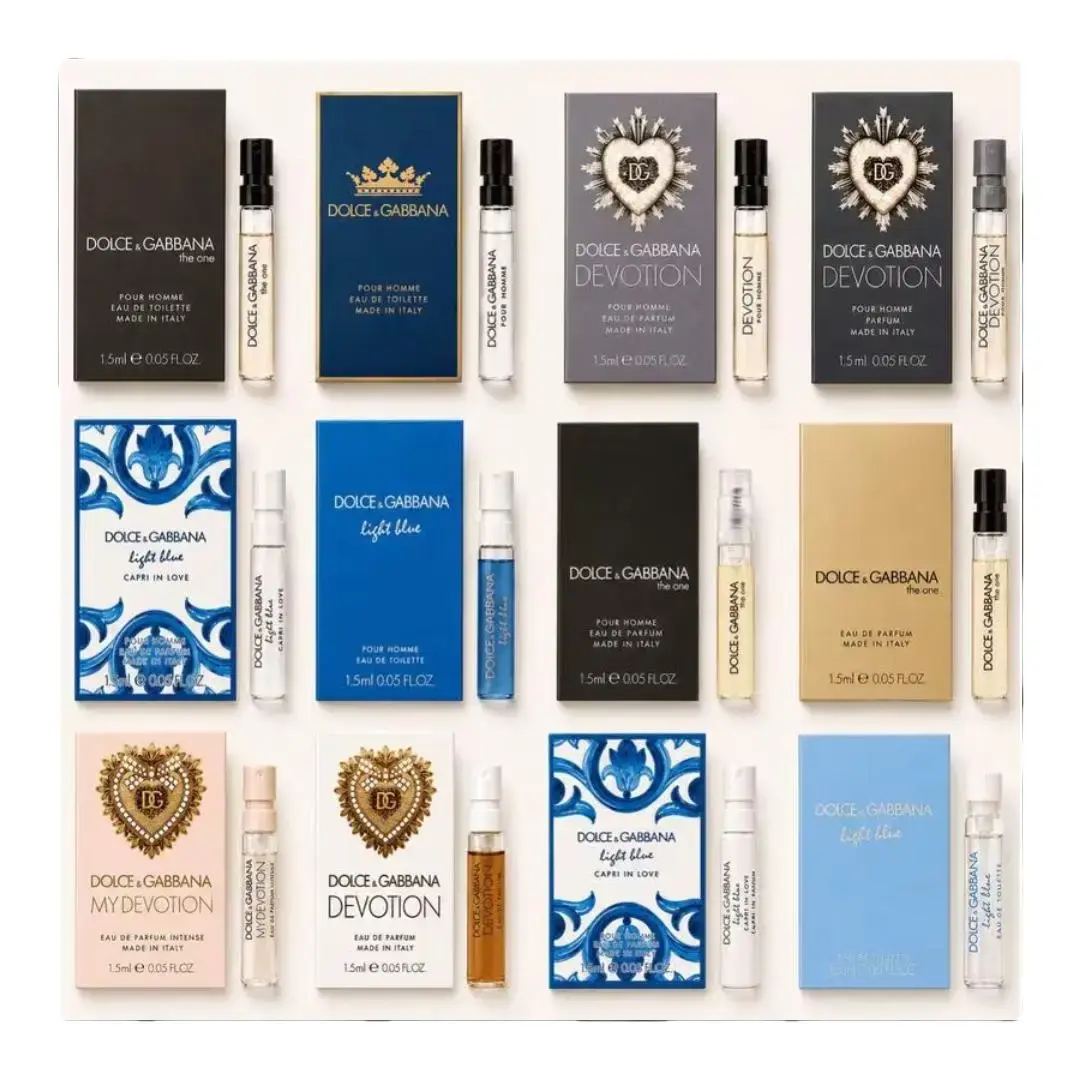 Dolce & Gabbana (D&G) Designer Fragrance Collection – Random Selection Pack of 5 For Men and Women | 5 × 1.5ml / 0.05oz Carded Mini Sprays | Luxury Travel Size Perfume & Cologne Set for Men & Women