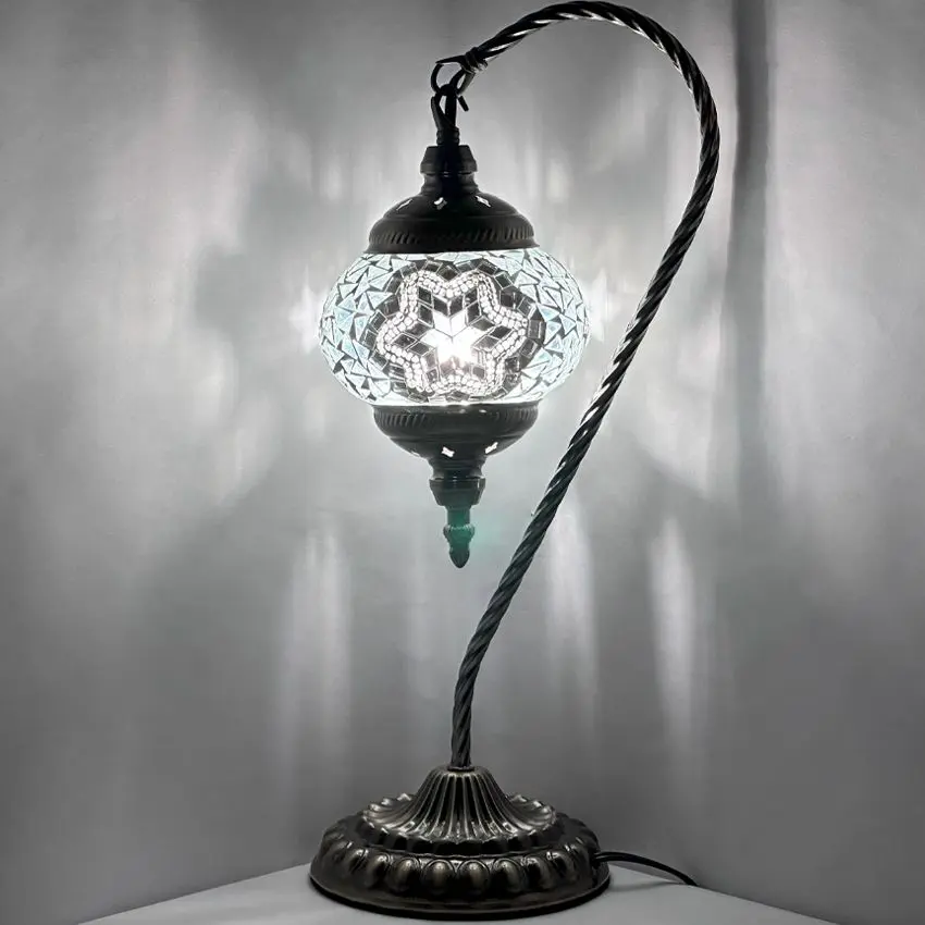Moonlight Elegance: Swan Neck Handcrafted Mosaic Glass Lamp