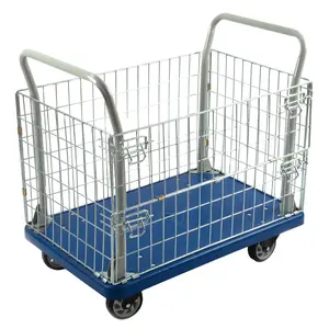 PH300PL Fence Platform Truck – 660 lb Capacity Warehouse Cart with Steel Fence, 5” Casters, Manual Material Handling