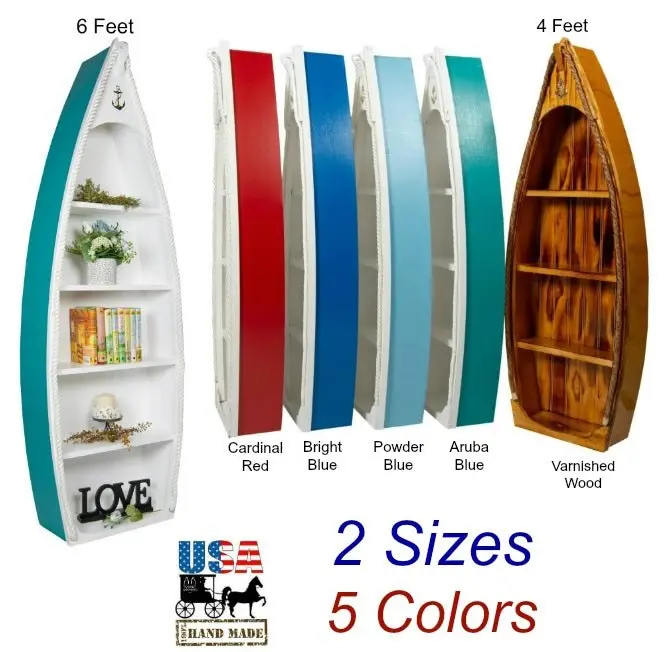 BOAT BOOKSHELF - 4' & 6' Amish Handmade Rowboat in 5 Colors