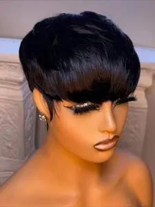 Straight Human Hair Wig for Women Pixie Cut Wig Halloween Wig Full Machine Made Wig 150% Density 6 Inch Pixie Wigs
