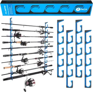 Horizontal Fishing Rod/Pole Holders for Garage, Wall or Ceiling Mounted Fishing Rod Rack, Aviation Aluminum Fishing Pole Holder Holds up to 5/10/20 Rod or Combos or Nets Storage Racks