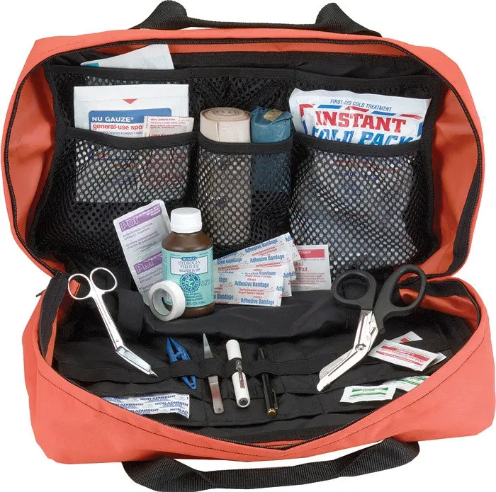 EMS Orange Water-Resistant Medical Trauma Emergency Kit Bag for EMTs, with Star of Life Emblem, Open-Flat Design for Quick Medical Access