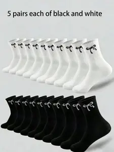 Women's Crew Socks Set, Plain Everyday Casual Mid-Calf Design, Breathable Anti-Slip Sports Stocking, Soft Comfort Fit