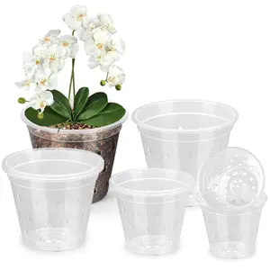 Orchid Pots with Holes for Repotting 8 Pack, 4 5 6 7 Inch Clear Pots for Orchids with Drainage Indoor Outdoor, Plastic Flower Plant Pot Indoor Outdoor, Slotted Orchids Planter(4567 Inch)