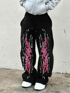 Fashionable Street Style Gothic Text Graphic Pattern Printed Straight Fit Sweatpants