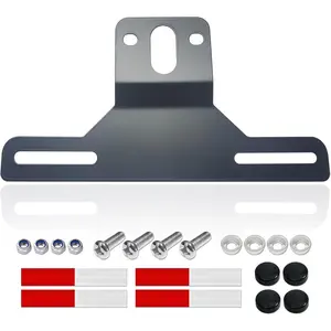 Trailer License Plate Holder Bracket- Stainless Steel Metal Car Tag Frame for UTV ATV Truck RV Boat, 1 Pack Black Holder with Screw Caps and Reflective Strip