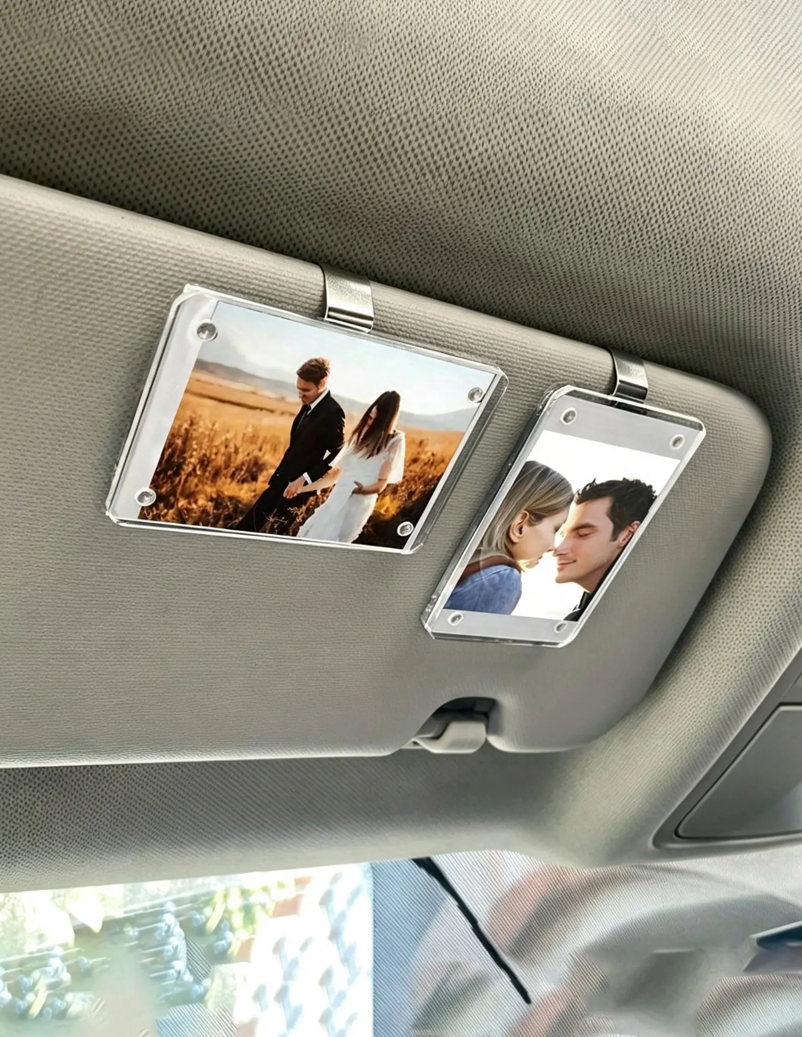 Personalized Acrylic Car Sun Visor Photo Frame Clip, Wallet-Style Custom Picture Holder, Aesthetic Girly Car Interior Accessories for Women, Cute Car Ornament, Unique Romantic Couple Gift for Anniversary & Valentine’s Day