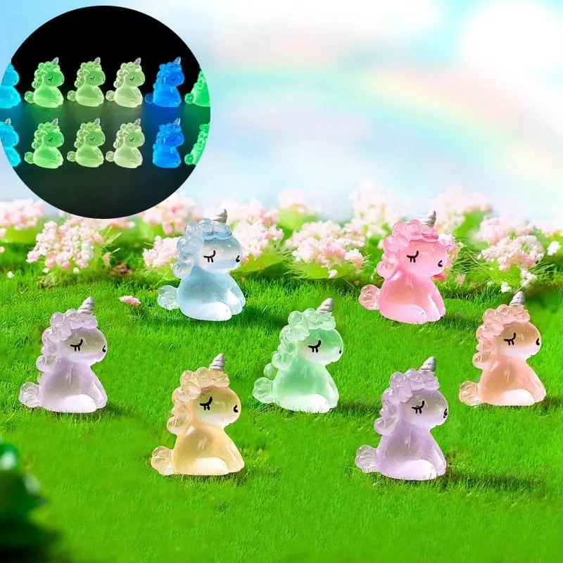 Cute Unicorn Shaped Resin Ornament, Luminous Handmade Micro Landscape Decoration, DIY Handicraft Accessories for Vase Filler, Fish Tank Decoration