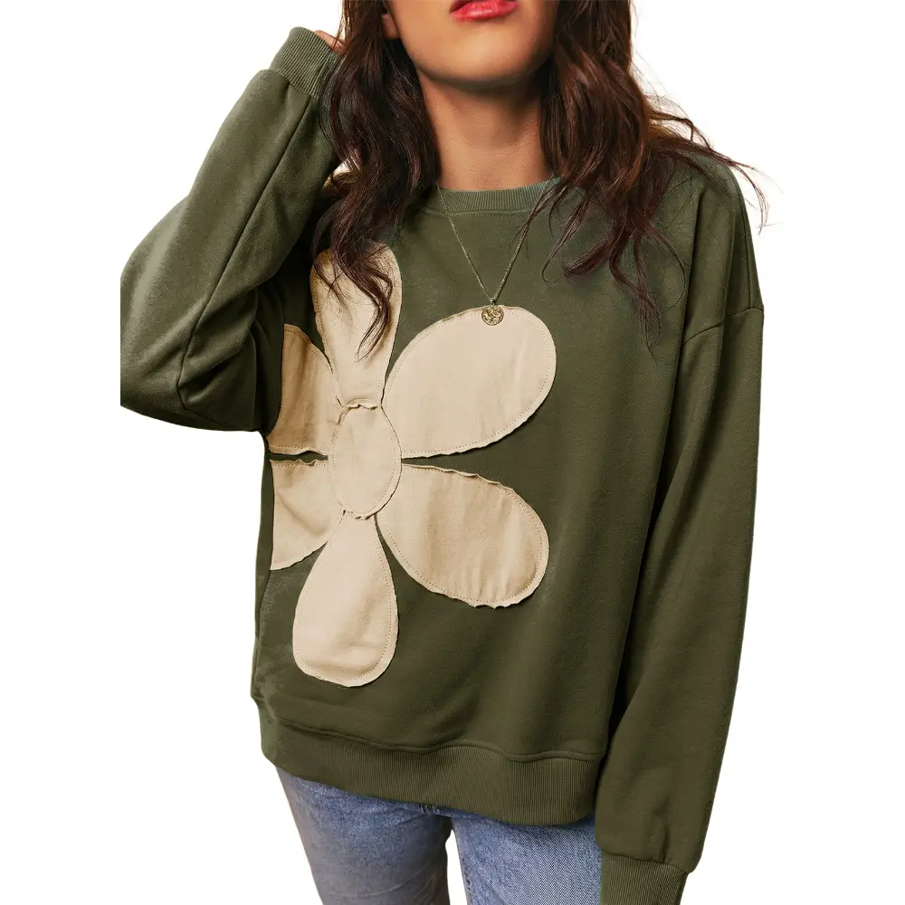 Dokotoo Womens Tops 2026 Long Sleeve Floral Pullover Sweatshirt Casual Crew Neck Oversized  Blouses