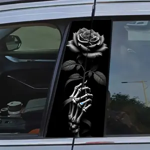 [2pcs Rose Car Stickers] 2pcs Set Hand-Holding Rose Car B-Pillar Stickers |   Vinyl, Matte Finish, Easy to Apply, No Residue, Scratch-Resistant, Waterproof, Single-Use, Floral Design for Cars, Trucks, Plastic & Metal Surfaces, Automotive Decoration