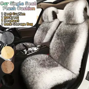 3pcs Luxury Plush Car Seat Covers - Thick Soft Faux Fox Fur, Universal Fit Winter Warm Car Seat Protectors with Back Storage Bag, Polyester Fiber, No Filler, Knit Fabric, for Driver and Passenger, Automotive Seat Pad, Car Seat Covers for Wi