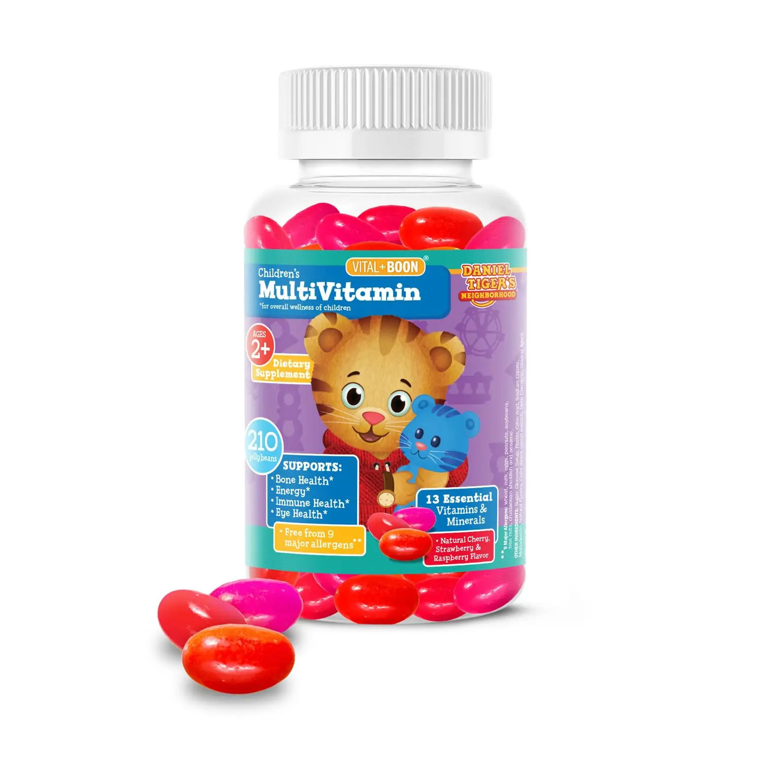 Daniel Tiger - Kids Multivitamin Jellybeans (210 Jellybean Bottle) Toddler 2+ & Kids Vitamins - 13 Essential Vitamins & Minerals to Support Bone Health, Energy, Immune Health & Eye Health - Non GMO