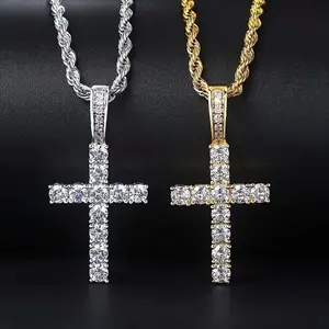 Zircon Cross Pendant Necklace, Twisted Rope Chain Jewelry for Men & Women, Stylish Daily Wear Couple Gift for Birthday & Anniversary