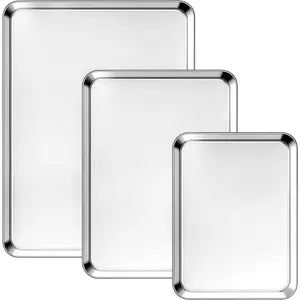Baking Cookie Sheet Pan - 3 Pack Stainless Steel Baking Pans Set, Non Stick & Non Toxic Cookie Sheets for Cooking, Oven Tray for Roasting, Heavy Duty Bakeware Sets, 9/12/16 Inch