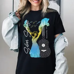 Silver Springs Modern Guitar Song T-Shirt, Fleetwood Mac Lyric Tee, Retro Rock Aesthetic, Cotton, Short Sleeve, Casual, Round Neck