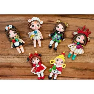 Christmas Girls Handmade Clay Decorations 3 Inch Unique Holiday Ornaments for Home Decor
