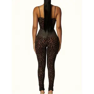 Leopard Print Cami Jumpsuit, Casual Sleeveless Slim Jumpsuit For Spring & Summer, Women's Clothing