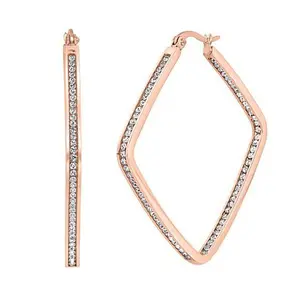Stately Steel Square Inside-Outside Pavé Hoop Earrings - 1-1/2"
