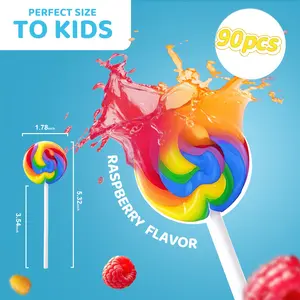 Swirl Rainbow Lollipops Individually Wrapped Bulk Suckers for Kid's Birthday, Swirl Candy Lollipop for Party Favors & Goodie Bags, Raspberry Flavor 90 Pack