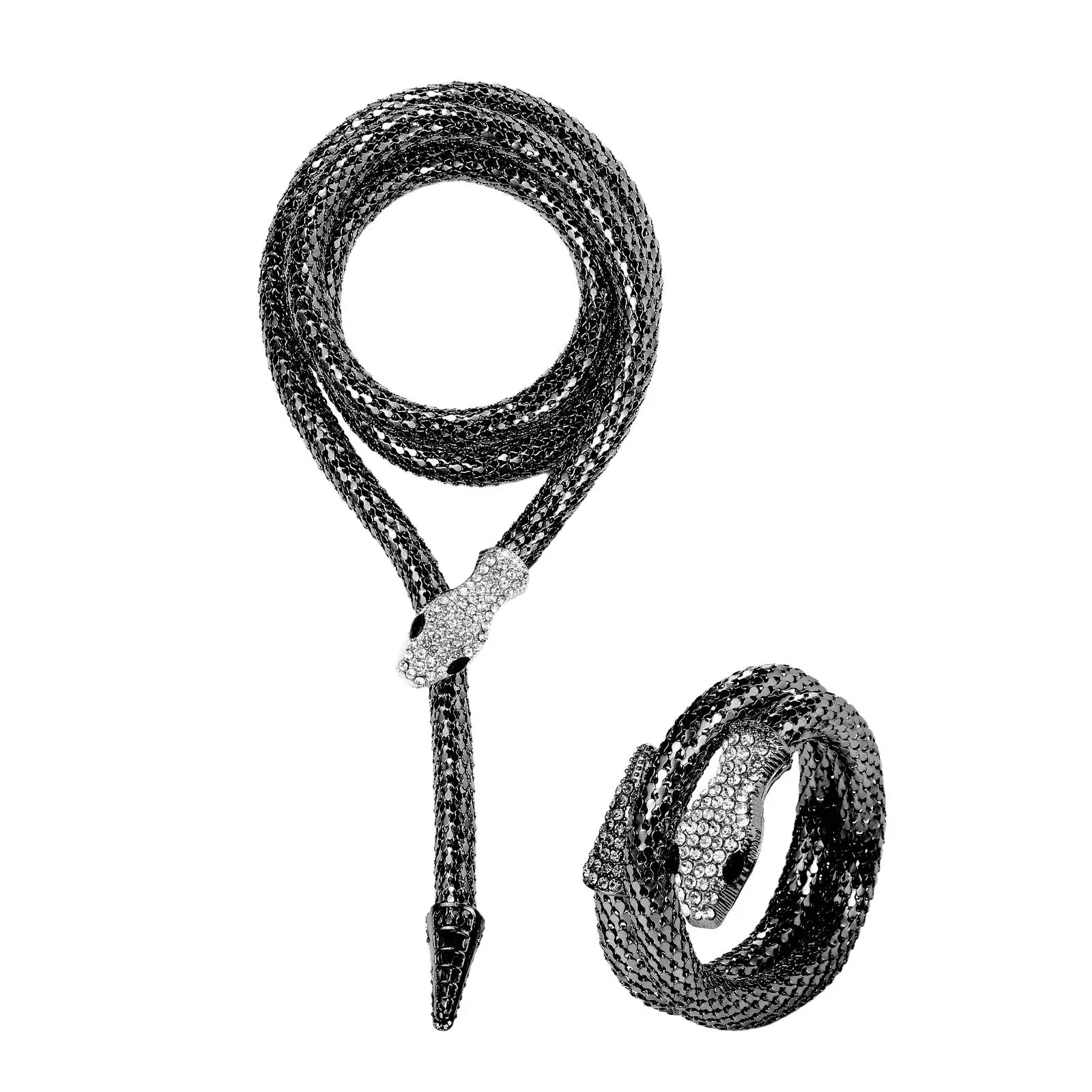 OIDEA Gothic Chic Snake Jewelry Set for Adults, Black Rhinestone Bendable Choker & Bangle Duo, Adjustable Halloween Statement Accessories, Flexible, Adjustable Size