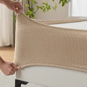 Jacquard Fabric Box Spring Cover, Super Stretchy Wrap Around 4 Sides Elastic Bed Skirt, Wrinkle & Fading Resistant, Washable & Easy Fit (Cream, Queen)