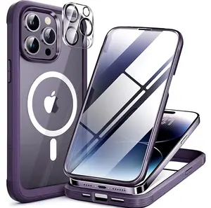 Miracase Glass Cellphone Case ,Full-Body Magnetic Case ,with Built-in 9H Tempered Glass Screen Protector, with Camera Lens Protection Accessories Shockproof Cover Protective Smartphone Casing