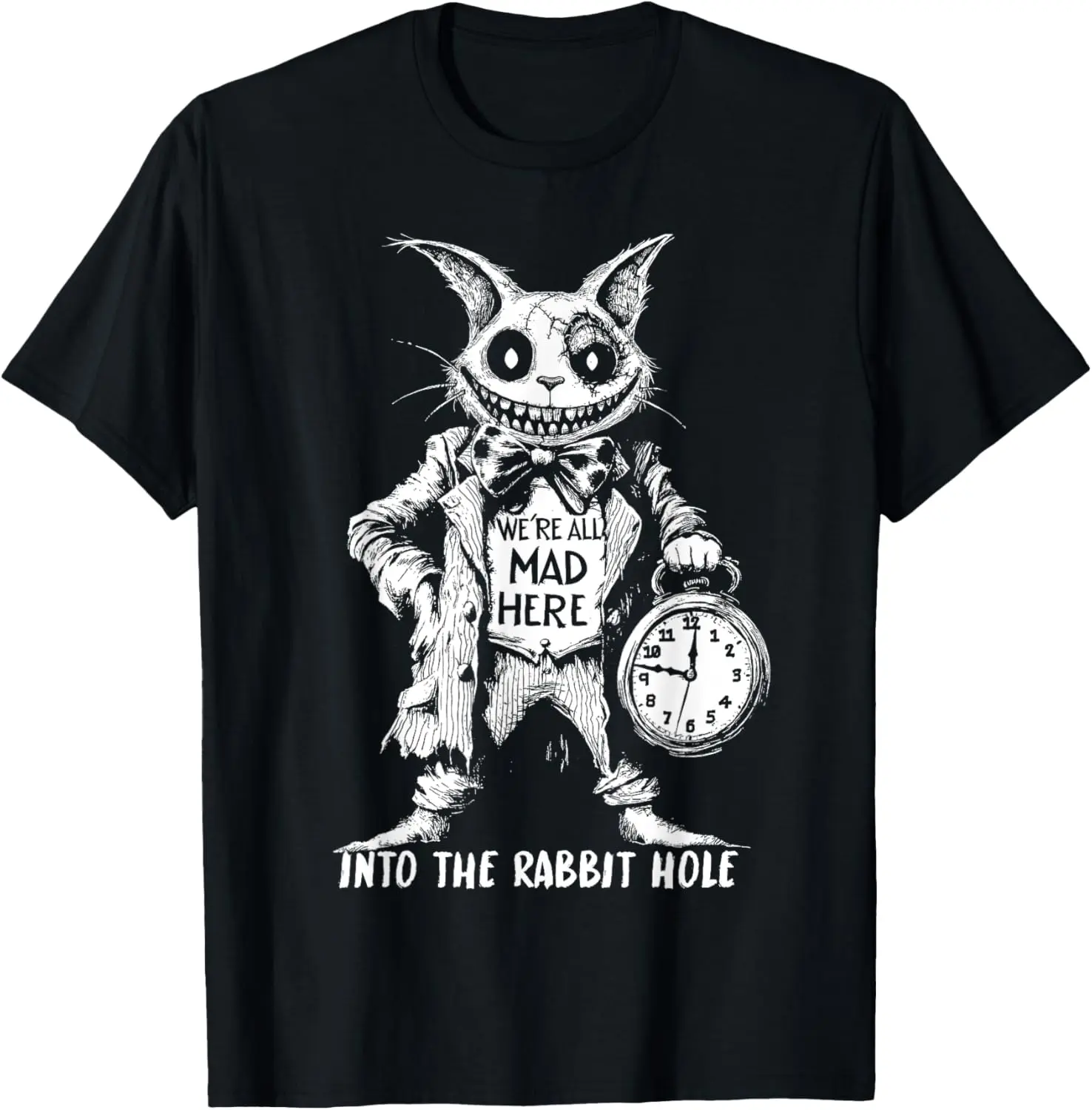 Men's Cheshire Cat Graphic Round Neck T-Shirt - 100% Cotton Menswear Fashion Short-Sleeve Gothic Fantasy Casual Streetwear Top, Tshirt, Shortsleeve, Fabric, Soft, Sports, Regular Fit