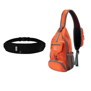 WATERFLY 2PCS Sports Bag Set – Running Belt + Packable Crossbody Sling Backpack for Travel, Hiking & Workout