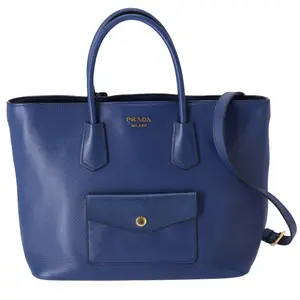 Pre-owned PRADA Leather Tote Bags Logo Tote Blue Solid BN2729 Saffiano Cuir Leather