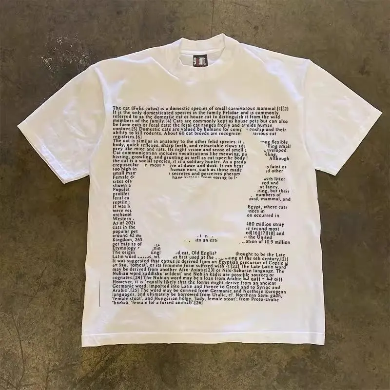 Korean Style Oversized Cat Graphic T-Shirt | Literary Aesthetic Tee | Unisex White | 100% Cotton | sku gzvfaonfid