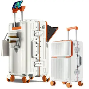 20/24 Inch Aluminum Frame Luggage Set – TSA Lock, Front Opening & Spinner Wheels