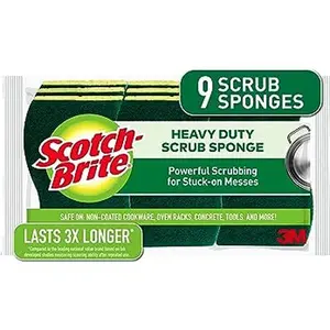 Scotch-Brite Heavy Duty Scrub Sponges, Sponges for Cleaning Kitchen and Household, Heavy Duty Sponges Safe for Non-Coated Cookware, 9 Scrubbing Sponges Pack Scrubber