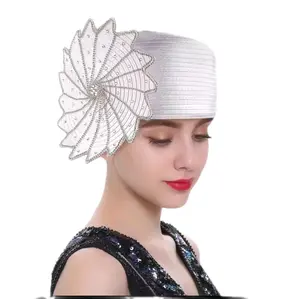 Unique Deluxe Satin Cloth White Big Flower Church Hat