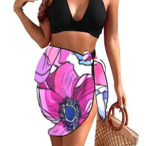 anemone flower pink & purple Beach Sarong Wrap（QUE）