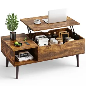Modern Coffee Table Wooden Furniture with Lifting Tabletop, Storage Shelf and Hidden Compartment for Living Room Office