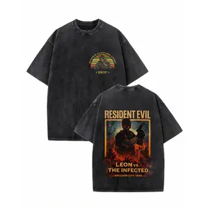 100 Percent Cotton Vintage Style T-Shirt Resident Evil Leon Vs The Infected Raccoon City 1998 Graphic Design Summer Casual Wear For Fans Of Horror Games And Movie Collectors