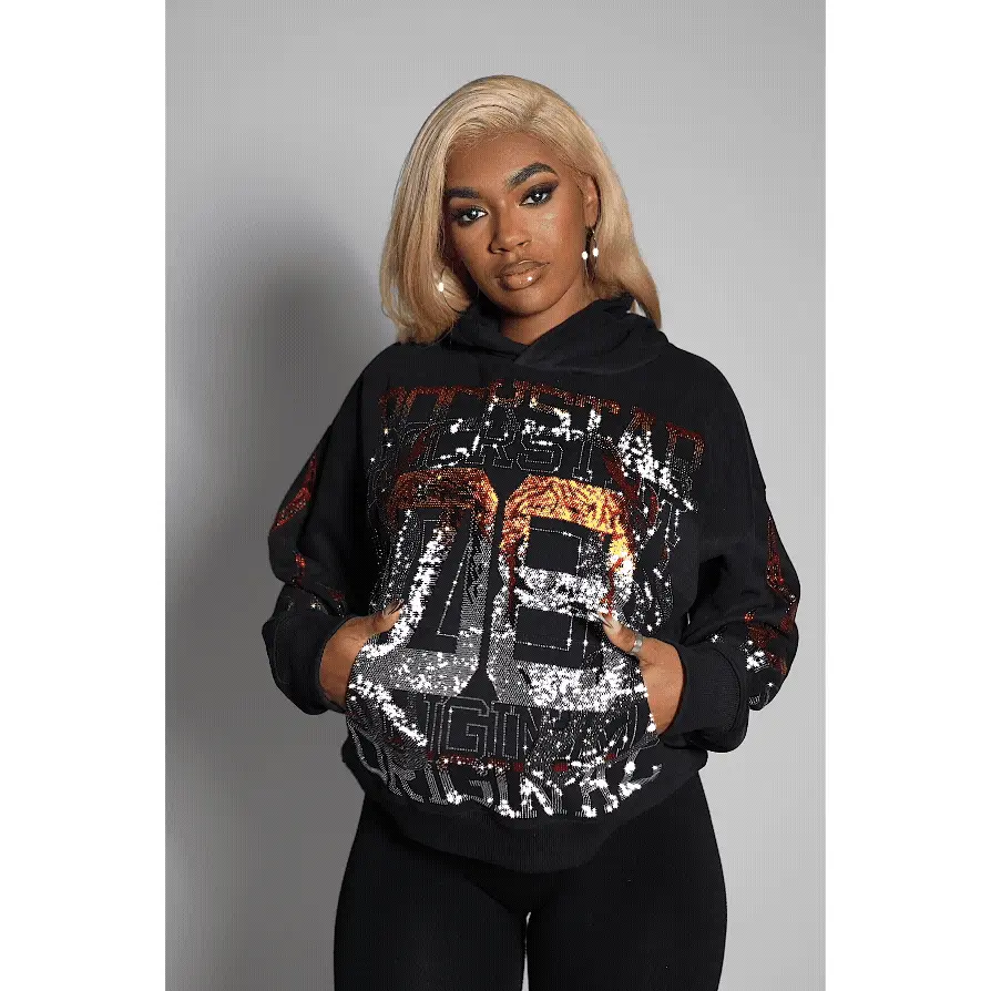 Keria Black Rhinestone Hoodie