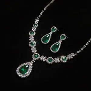 Dainty Hypoallergenic Emerald Jewelry Set, CZ Embellished, Perfect for Wedding/Gala, a Thoughtful Gift Hypoallergenic Elegant Emerald Jewelry Set, 2-in-1 Wear, a Loving Gift for the Classy Woman
