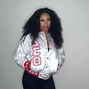Delta White Satin Bomber Jacket Custom Ribbon And Lining