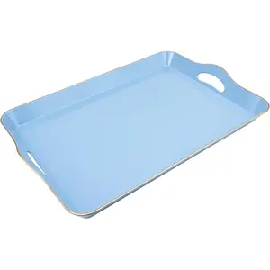 Light Blue Decorative Tray, Elegant Plastic Serving Tray with Handles, Coffee Table Tray for Ottoman, Living Room,  Decor