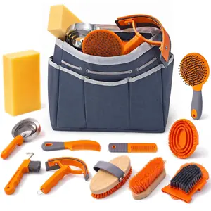 Horse Grooming Kit, Grooming Supplies Includes Horse Brushes and Handbag, Brush Set, Curry Comb, Hoof Pick, Sweat Scraper, Sponge Etc., Suitable Gifts for Riding Enthusiasts Lovers