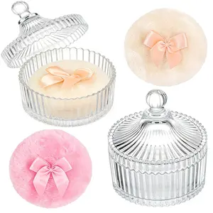 3Pcs Large Soft Body Powder Puff Set Reusable Washable Velvet Puff with Crystal Storage Case Wet Dry Makeup Puff for Face Body Cosmetic