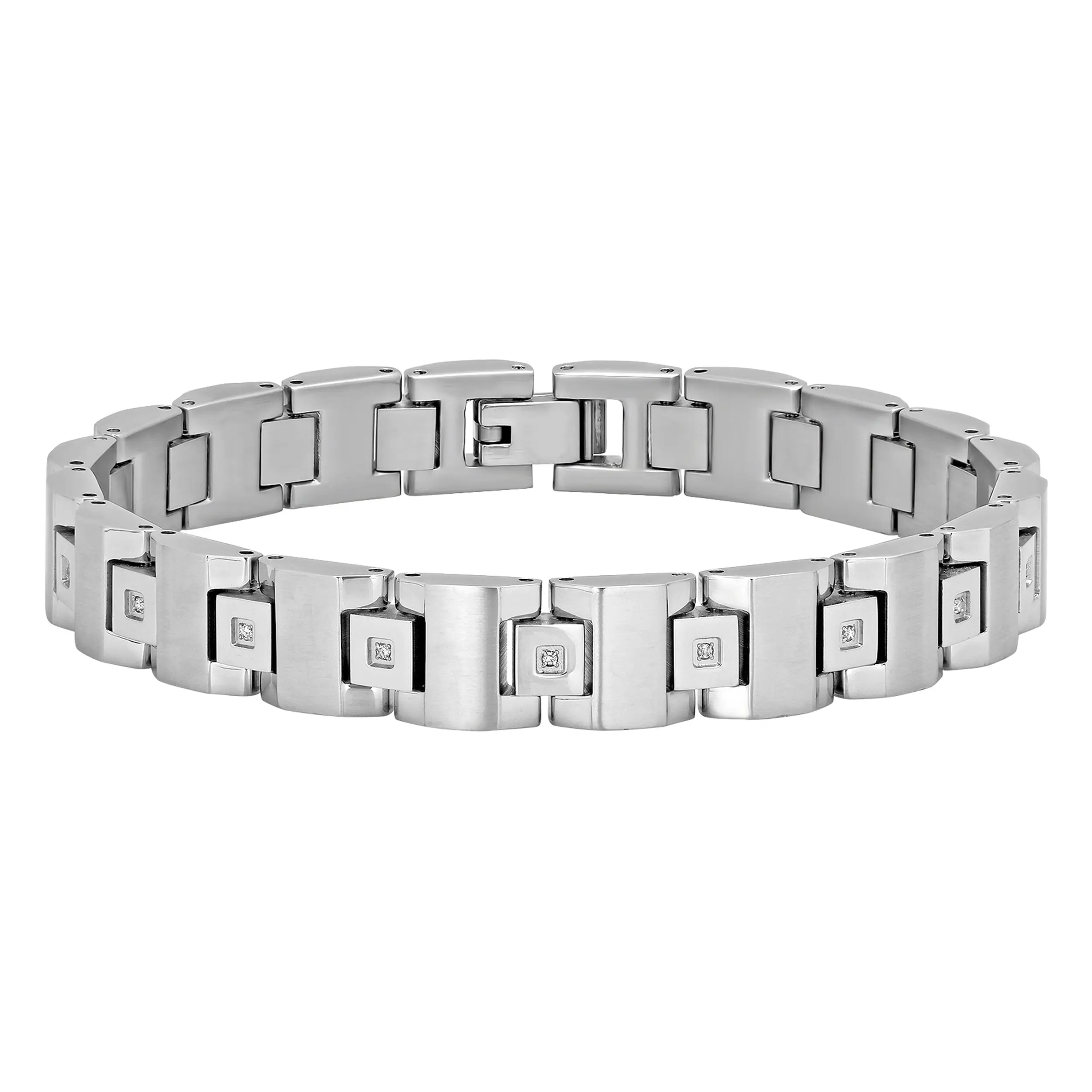 Men's Tungsten .10 CTW Diamond Square Link Bracelet - Clean Geometric Link Design, Round-Cut Diamonds, Polished Finish That Won't Fade or Tarnish, Bold Durable Build, Everyday Diamond Bracelets & Bangles for Men