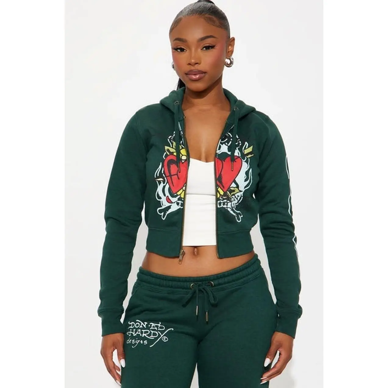 Ed Hardy Twin Flame Zip Up Hoodie - Hunter Green 6